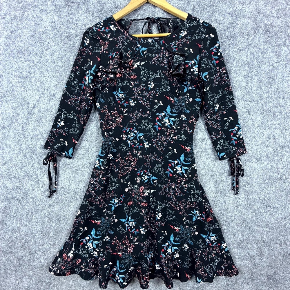 Bebop Be You Be Free Dress Womens Small Black Floral Ruffle Dark Boho Flirty